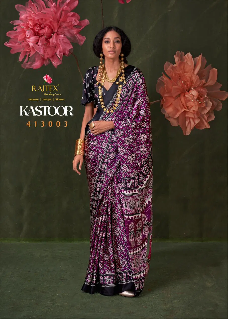 Kastoor By Rajtex Ajrakh Printed Designer Saree Exporters In India
